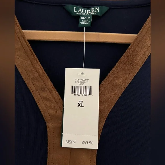 Lauren by Ralph Lauren tunic type shirt. Blue with faux suede trim.   Size XL - Picture 10 of 12
